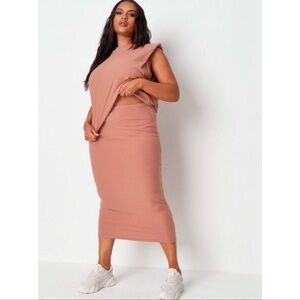 Trendy Ribbed Two-Piece Set in Dusty Rose